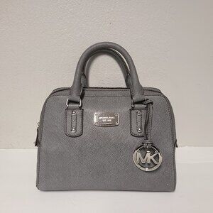 Michael Kors Leather Saffiano Crossbody Bag Top Handle Satchel Purse Pearl Grey
